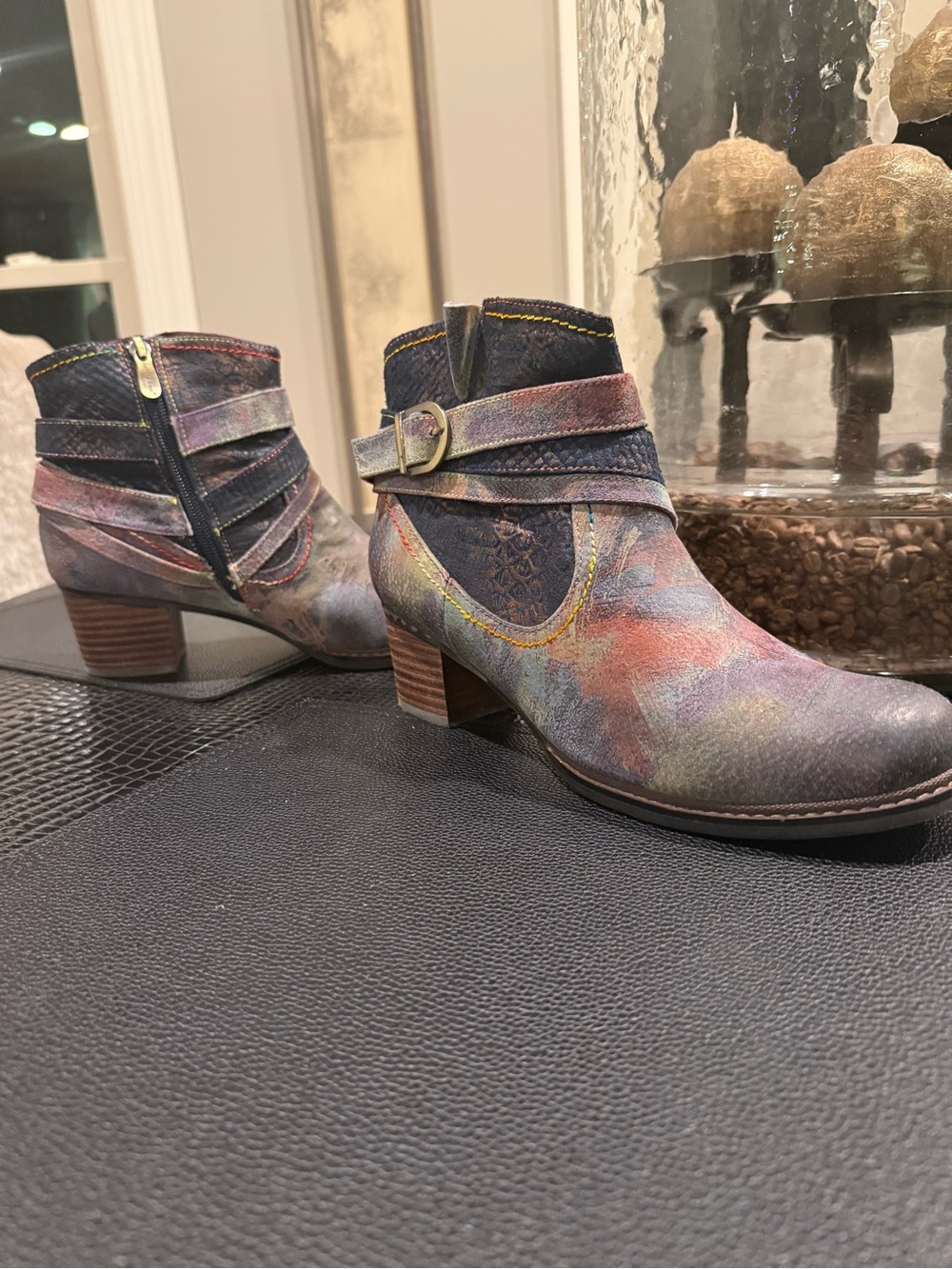 L’Artiste Women's Multicolor Ankle Boots with Low Heel